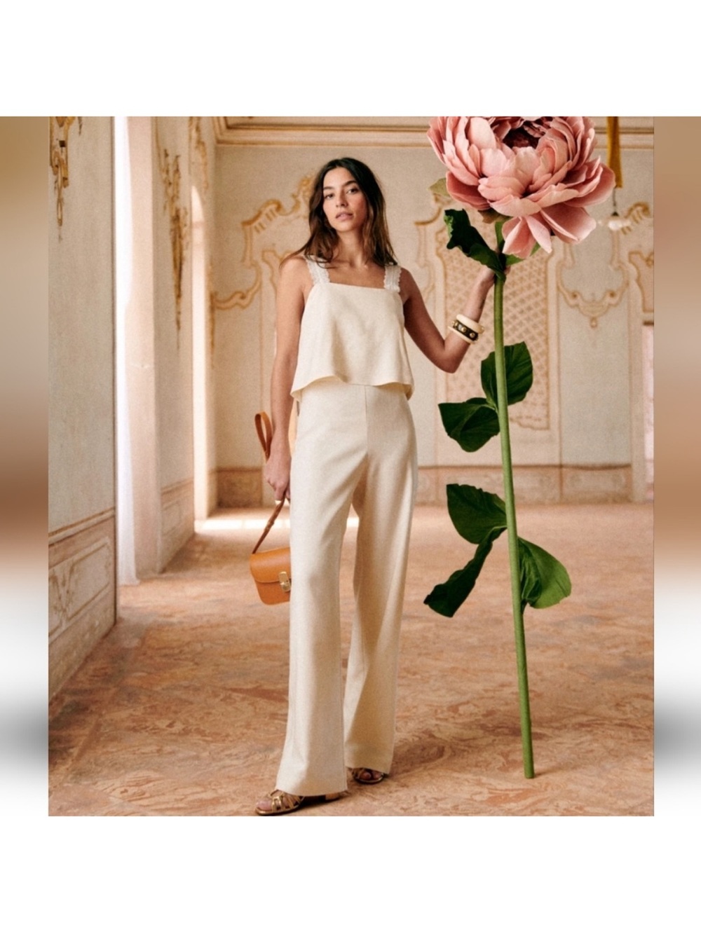 Sezane Cream Wide-Leg Jumpsuit